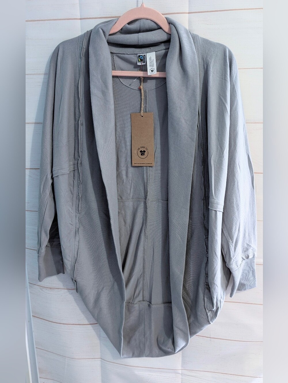 Nwt The Good Tee Light Gray Open Front Draped Cocoon Style Cardigan Size Small